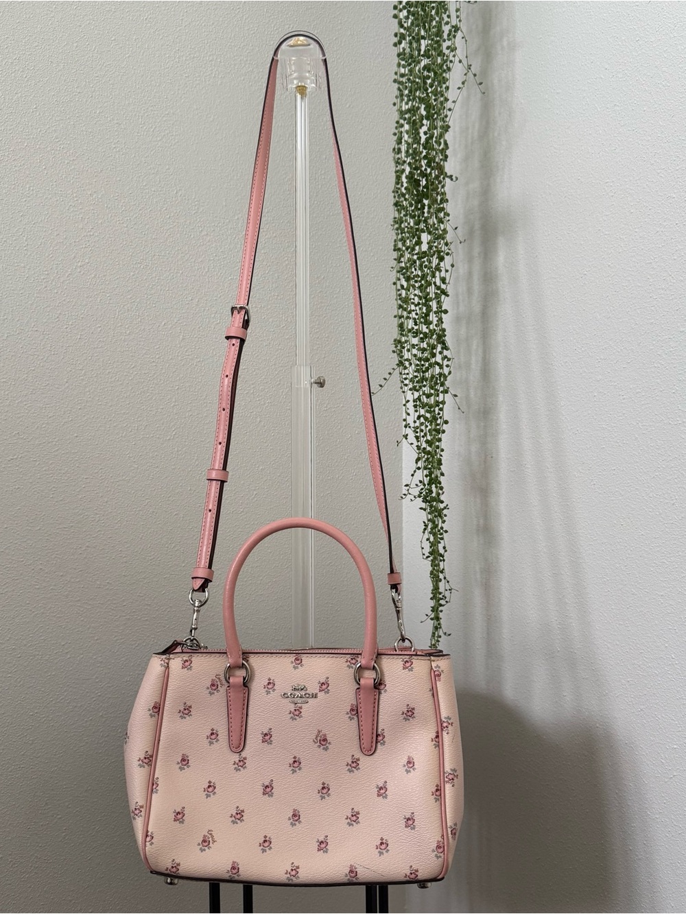Coach Pink Floral Mini Surrey Carryall with Top Handles and crossbody strap - Picture 2 of 10